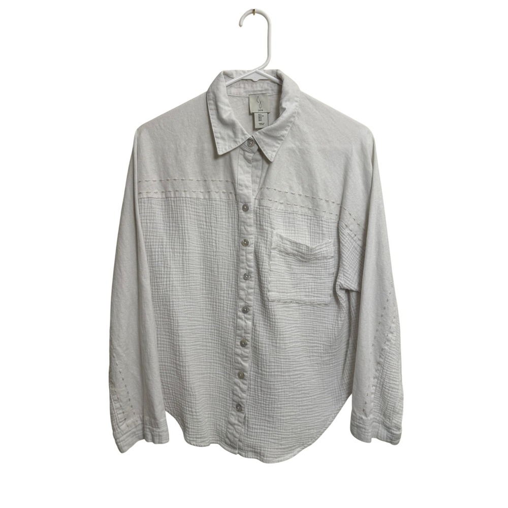 Joie Womens Large Off White Gauze Linen Cotton Embroidered Button Down Shirt
